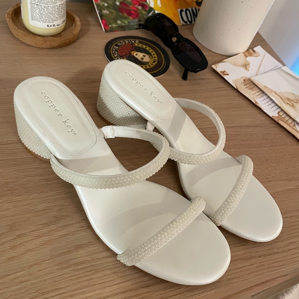 Copper Key  FairytaleTwo Pearl Embellished Slide Dress Sandals, Bridal shoes
